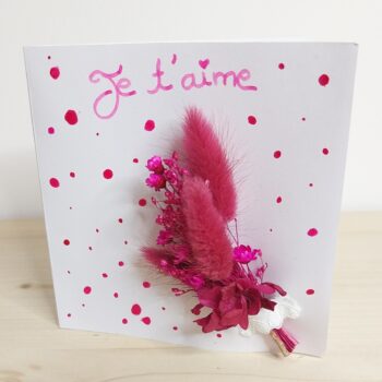 Carte Saint Valentin Elie en fleurs séchées fuschia