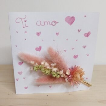 Carte Saint Valentin Loona en fleurs séchées roses