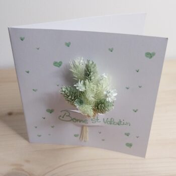 Carte Saint Valentin Milan en fleurs séchées vertes